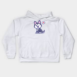 Cute Husky Dog Cartoon Vector Icon Illustration Kids Hoodie